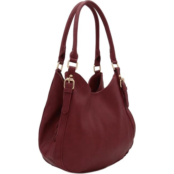 Women's Red Lightweight Top Handles Zipper Closure Leather Medium Hobo Bag - Picture 2 of 6